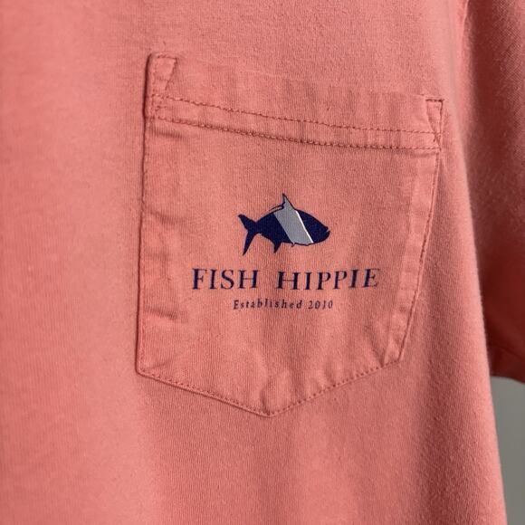 Fish Hippie Men’s Medium Pink Coral Shirt Boat Carolina Flarehull Lake - Picture 3 of 6